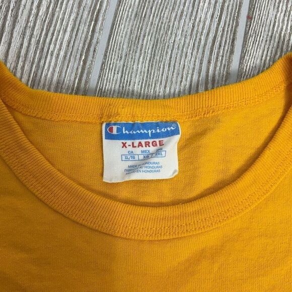 Vintage Champion Men's Size XL Yellow Long Sleeve Classic Logo T-Shirt Crewneck - Picture 7 of 8